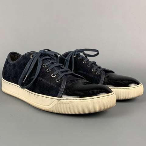 LANVIN Size 12 Navy & White Leather Lace Up Sneakers
