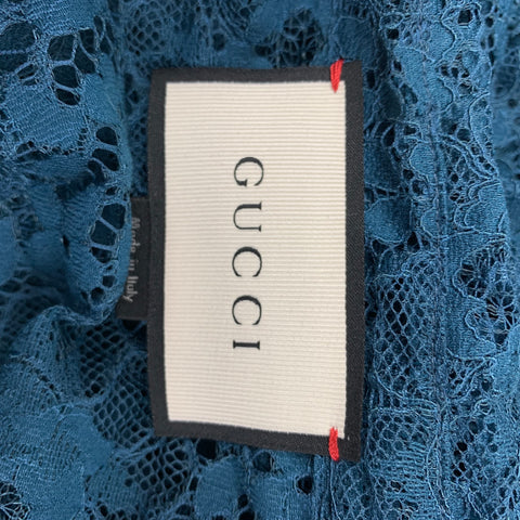 GUCCI S/S 16 Size L Teal Sheer Lace Polyamide Blend Long Sleeve Shirt