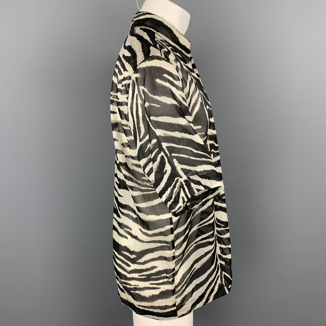 DRIES VAN NOTEN S/S 20 Size XXS Black & White Zebra Print Cotton Camp Short Sleeve Shirt