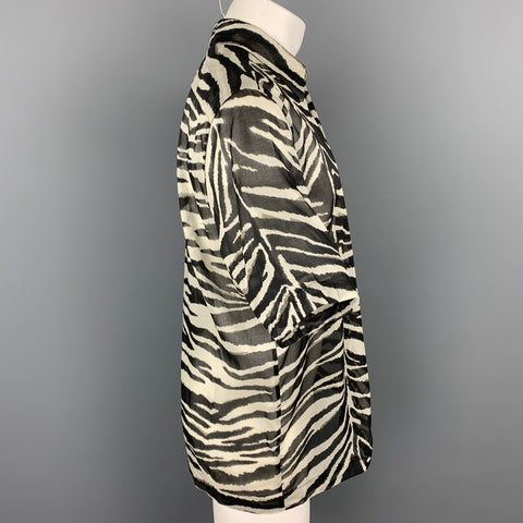 DRIES VAN NOTEN S/S 20 Size M White & Black Zebra Print Cotton Camp Short Sleeve Shirt