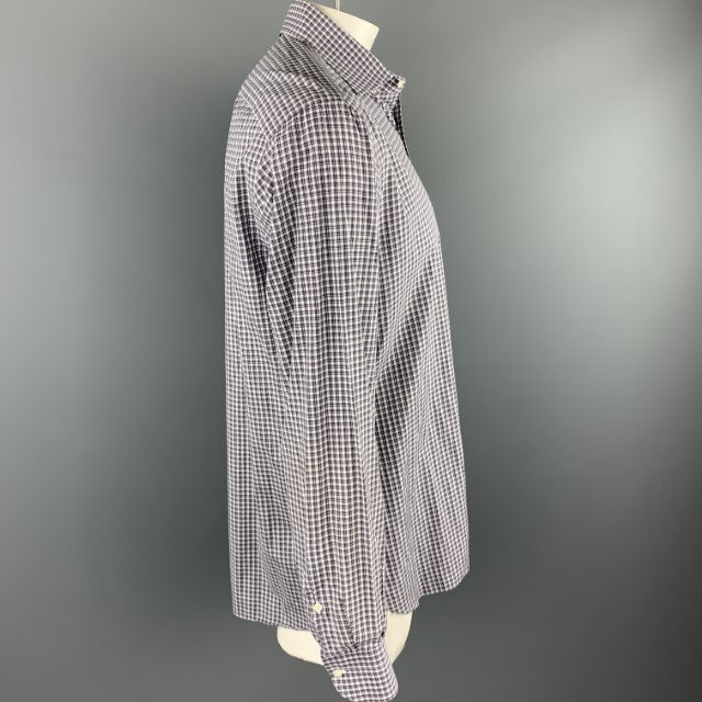 ISAIA Size XL Dark Gray Window Pane Cotton Button Up Long Sleeve Shirt