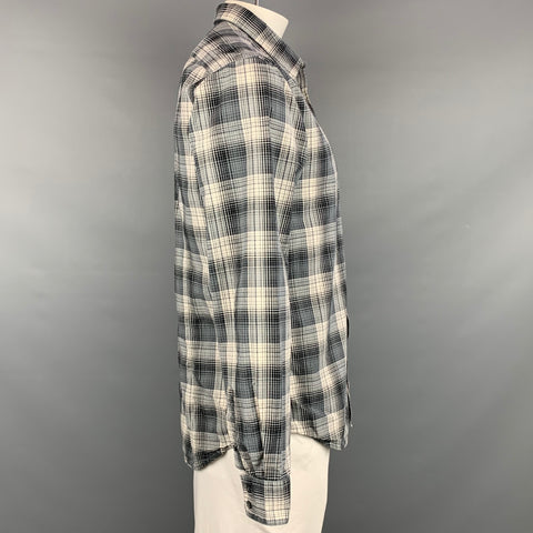 JOHN VARVATOS * U.S.A. Size L Gray & Olive Plaid Cotton Long Sleeve Shirt