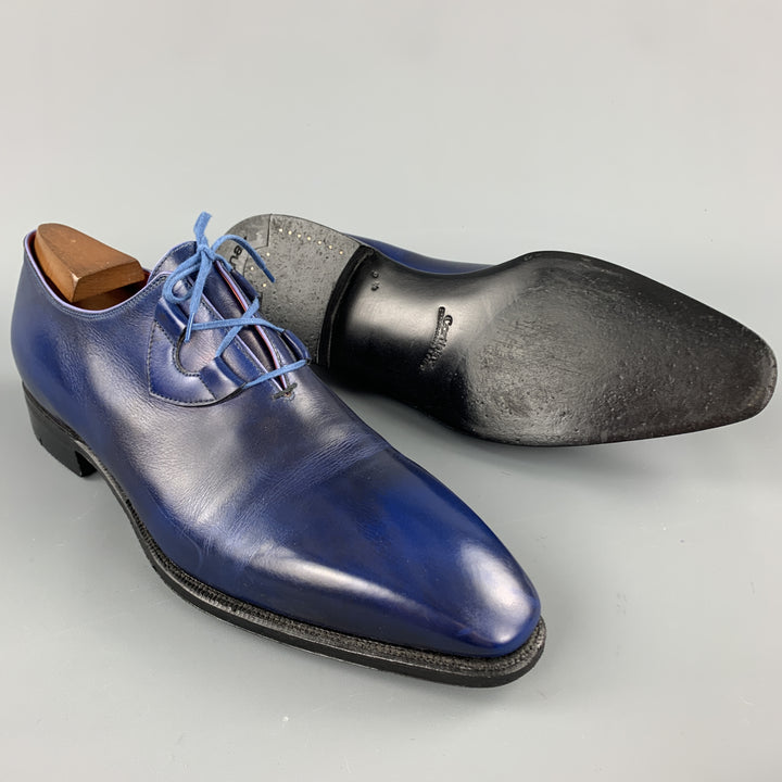 CORTHAY Talla US 9.5 Zapatos de vestir con cordones de cuero antiguo azul