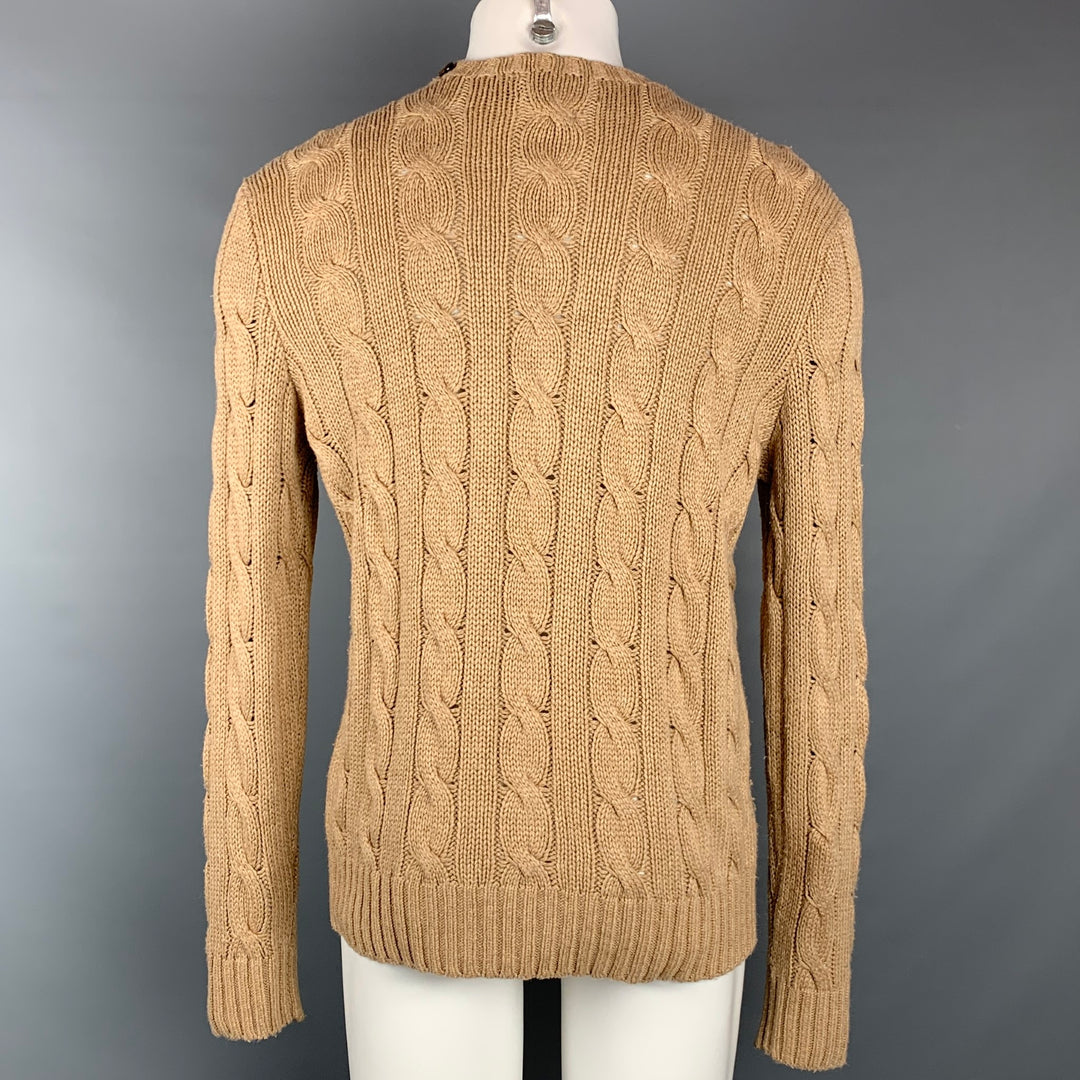 POLO by RALPH LAUREN Size M Tan Cable Knit Silk Crew-Neck Sweater