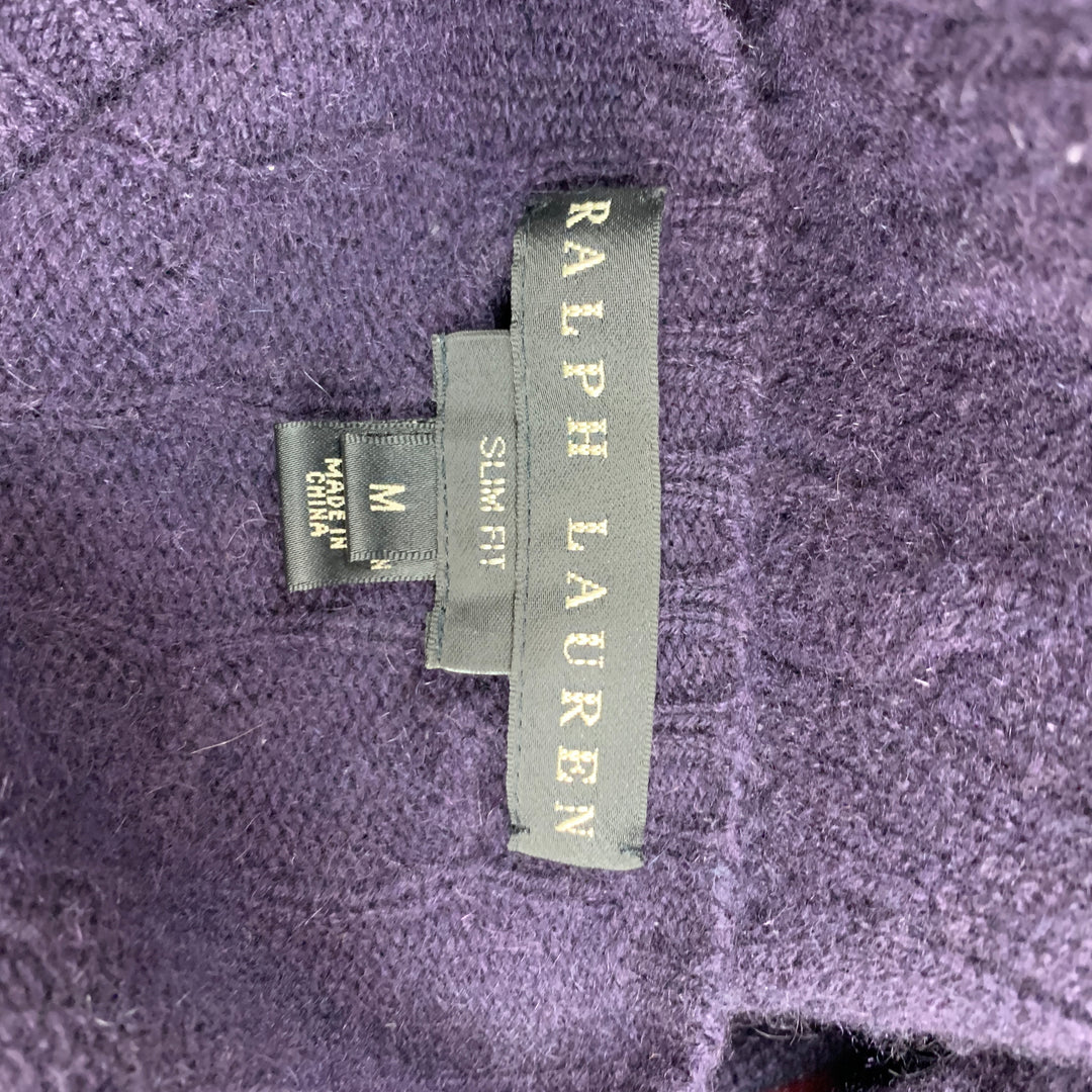 RALPH LAUREN Black Label Size M Eggplant Cable Knit Cashmere Slim Fit Sweater