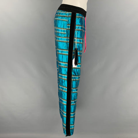 AMIRI Talla S Pantalones casuales con borde crudo de seda a cuadros azul y negro