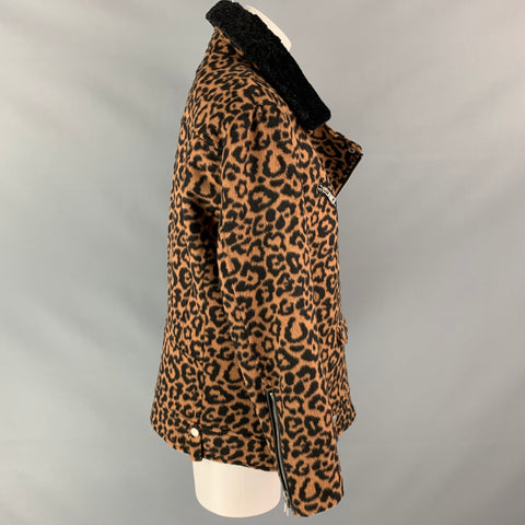 AVEC LES FILLES Size M Black & Brown Animal Print Polyester Coat