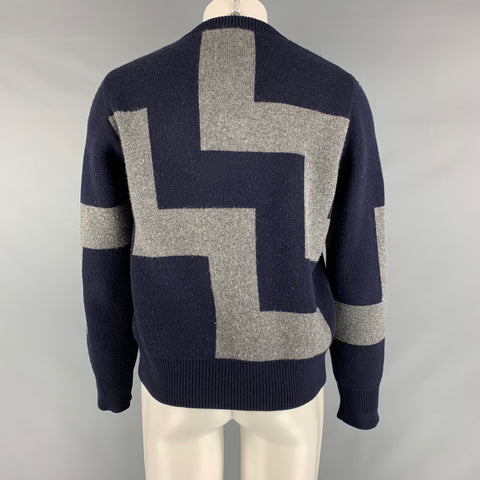 LOUIS VUITTON Size M Navy Grey Knitted Crew-Neck Sweater
