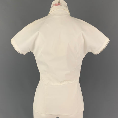 RIVAMONTI Size M White Cotton Blend Short Sleeve Blouse