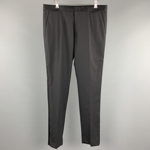 DOLCE & GABBANA Size 34 Black Solid Wool Blend Tuxedo Dress Pants
