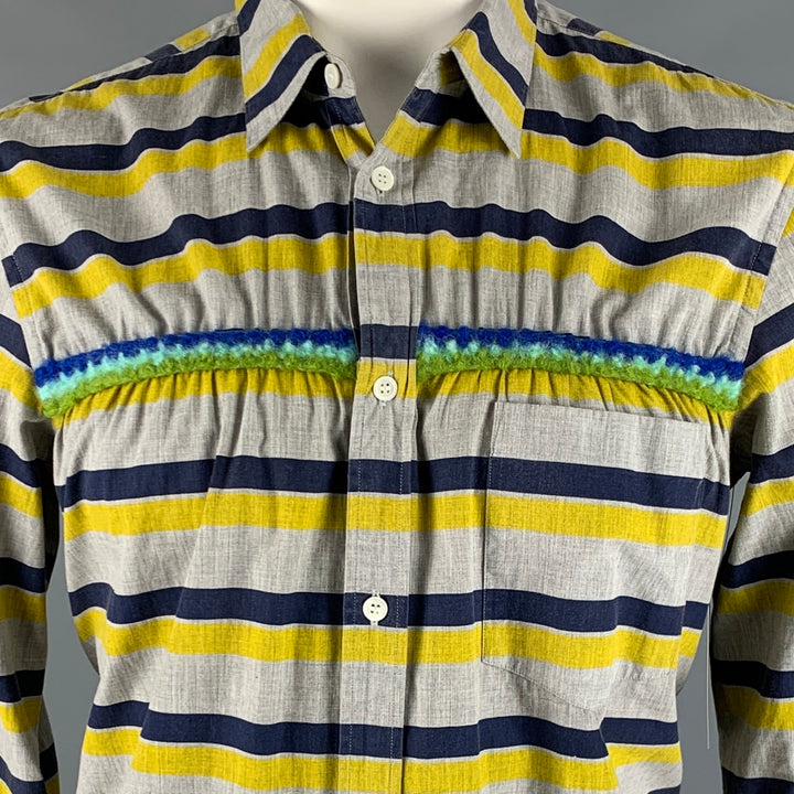 COMME des GARCONS HOMME PLUS Size L Grey Multi-Color Stripe Long Sleeve Shirt