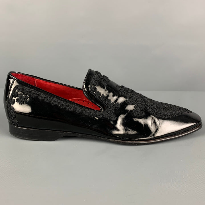 DONALD J PLINER SIGNATURE Size 9 Black Applique Leather Slip On Loafers