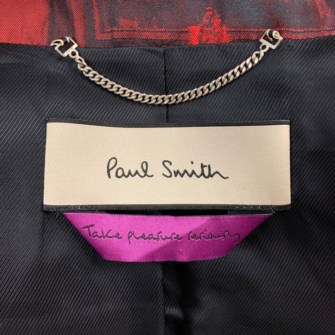 PAUL SMITH Take Pleasure Seriously Size 6 Red & Black Print Acetate Blend Ruched Pants Suit