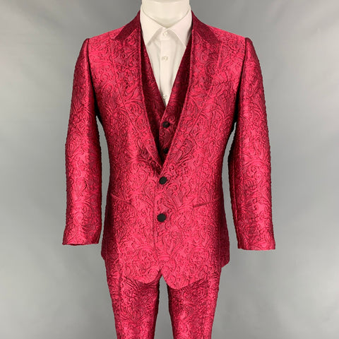 DOLCE &amp; GABBANA SICILIA Talla 38 R Traje de 3 piezas en mezcla de seda y poliéster con brocado rosa
