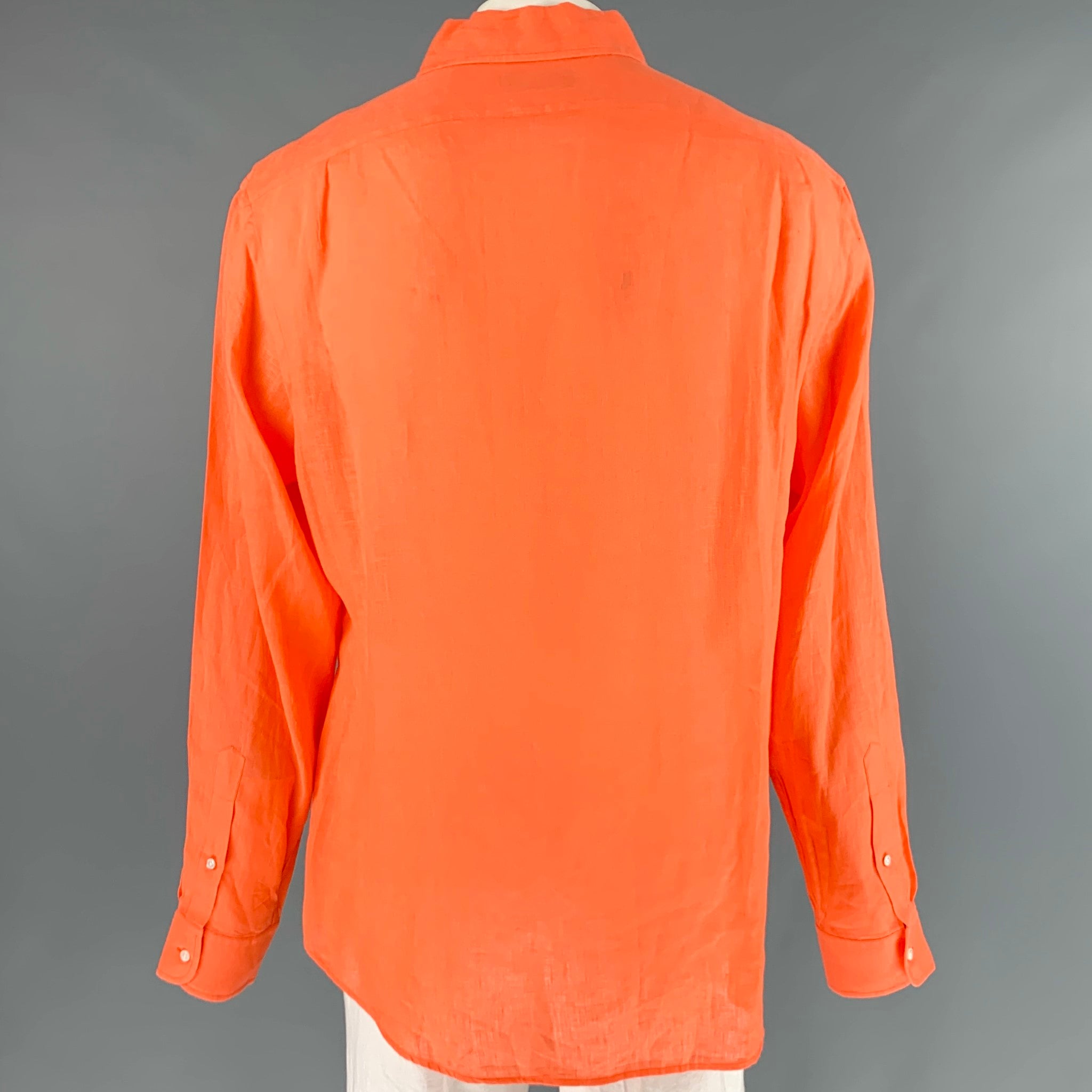 RALPH LAUREN Size XXL Orange Linen Spread Collar Long Sleeve Shirt
