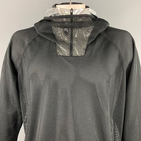ADIDAS by KOLOR Size XL Black & Silver Mesh Polyester Hooded Sweatshirt