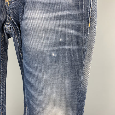 DSQUARED2 Size 32 Blue Washed Corduroy Distressed Jeans