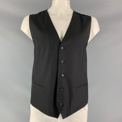 DOLCE & GABBANA  Size 46 Solid Wool Buttoned Black Vest
