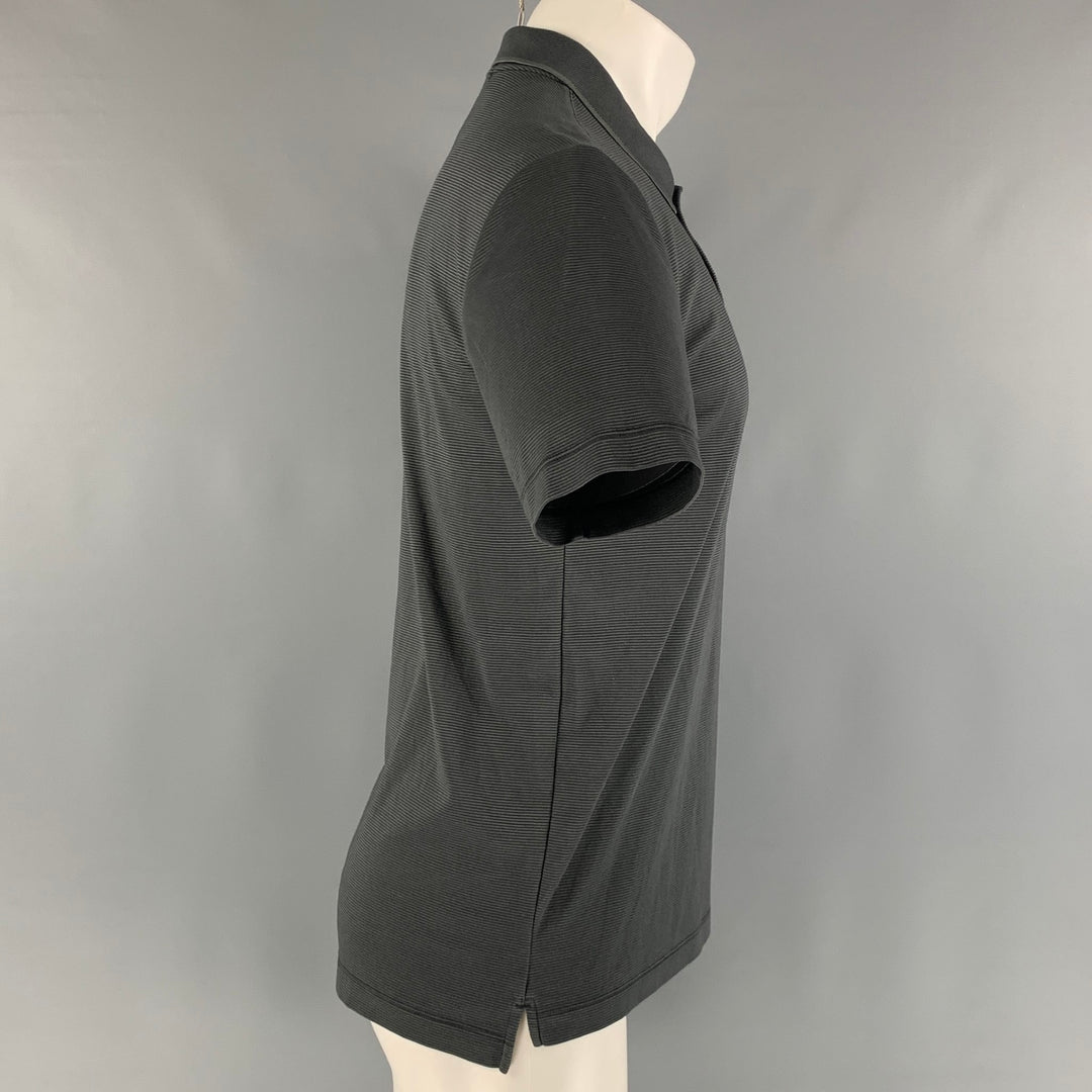 THEORY Size S Black Grey Stripe Cotton Polyester Short Sleeve Polo