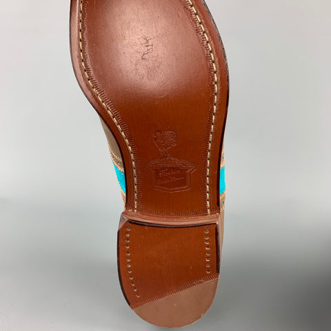 FLORSHEIM pour DUCKIE BROWN Taille 11 Taupe &amp; Aqua Chaussures à bout d'aile en cuir perforé
