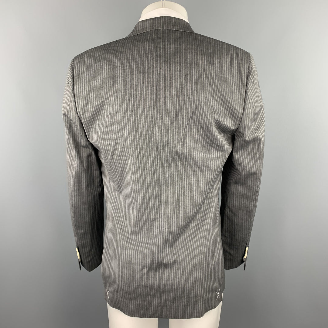 MARC JACOBS Size 40 Grey Stripe Wool Peak Lapel Sport Coat