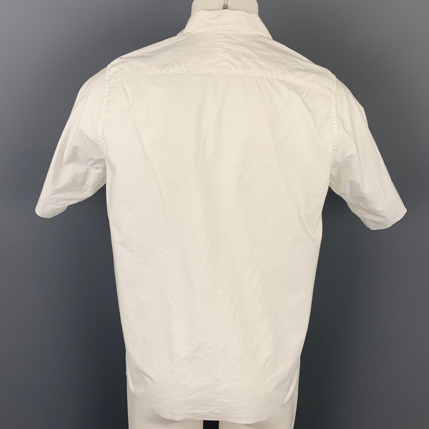 AURALEE Size L White Cotton Button Up Short Sleeve Shirt