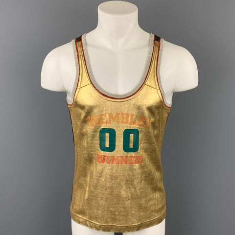 D&G by DOLCE & GABBANA Size S Gold & Brown Graphic Leather Tank Top