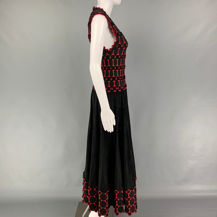 ALAIA Size 6 Black Red Viscose Blend Textured Sleeveless Long Dress