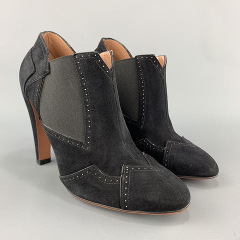 ALAIA Botines puntiagudos con tacón de ante negro talla 7