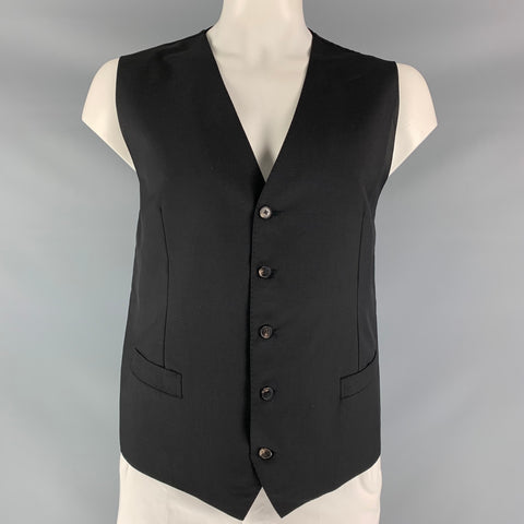 DOLCE & GABBANA Chest Size 46 Black Solid Wool Buttoned Vest (Formal)