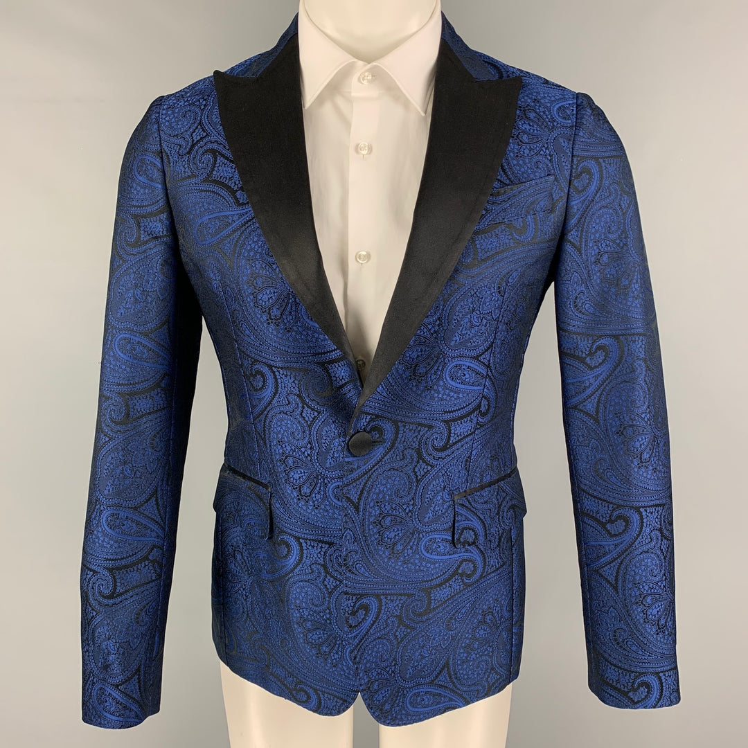 DSQUARED2 Size 38 Blue Black Jacquard Polyester Silk Sport Coat