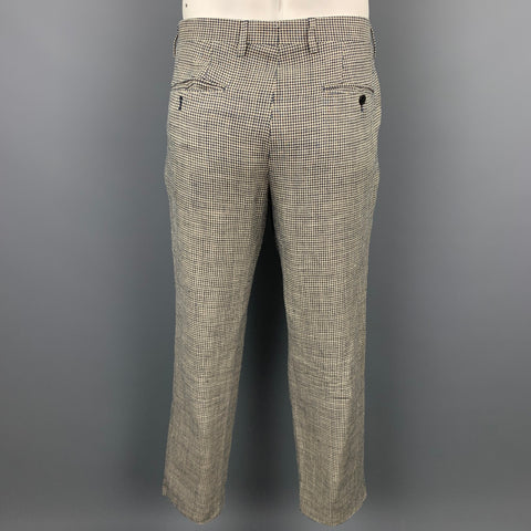 LARDINI Size 42 Regular Black & Beige Houndstooth Silk / Linen Double Breasted Suit