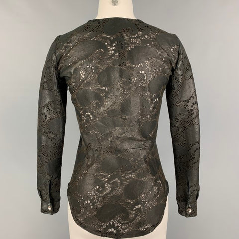 GIORGIO BRATO Taille 4 Blazer veste zippée perforée en dentelle noire