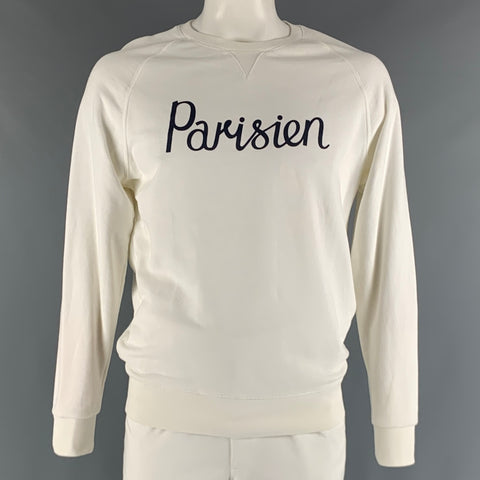 MAISON KITSUNE Size L White Navy Cotton Crew-Neck Sweatshirt