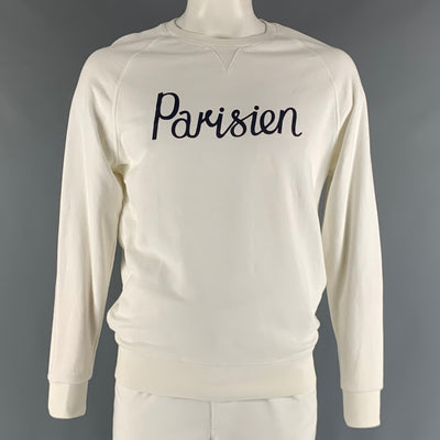 MAISON KITSUNE Size L White Navy Cotton Crew-Neck Sweatshirt