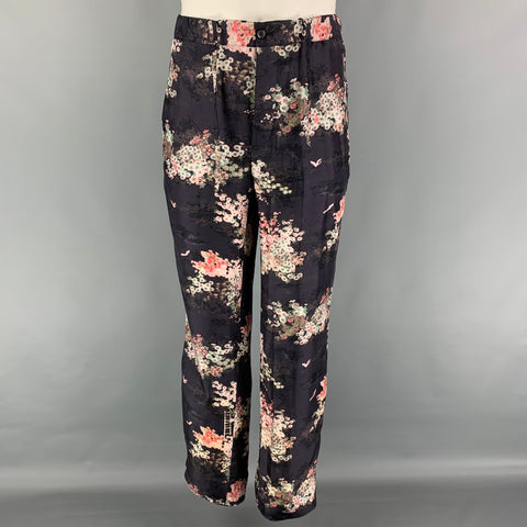 MARC JACOBS Size M Black Pink Print Silk Camp Pants Set