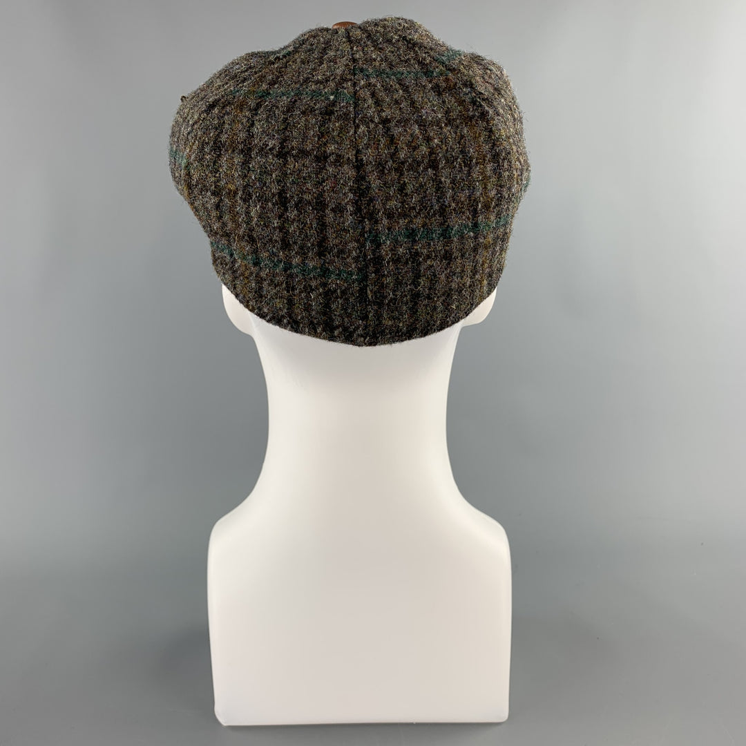 THE BROOKLYN CIRCUS Talla S Sombrero con ribete de cuero de tweed en espiga gris