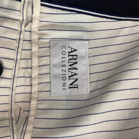 ARMANI COLLEZIONI Size 42 Navy & White Linen / Polyester Peak Lapel Sport Coat