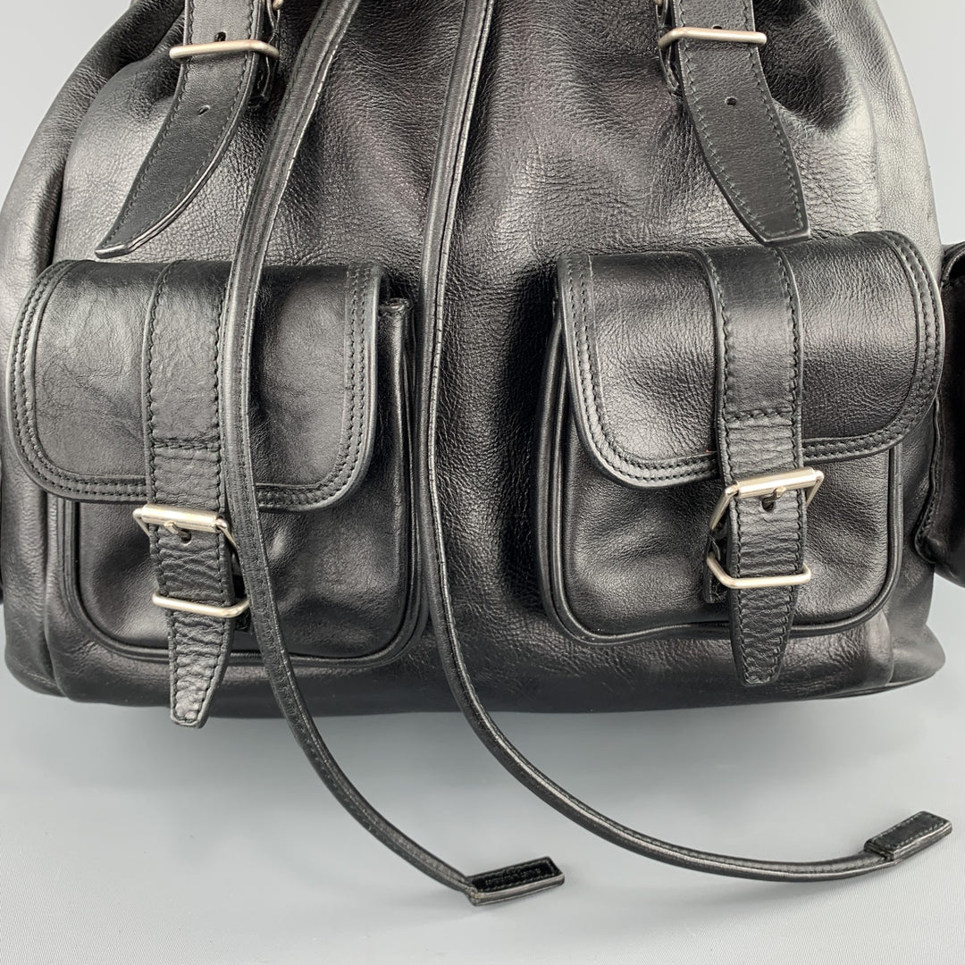 SAINT LAURENT Black Leather Drawstring ROCK SACK Backpack