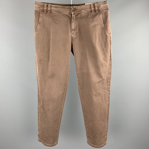 BRUNELLO CUCINELLI Size 34 Brown Wash Cotton Zip Fly Casual Pants