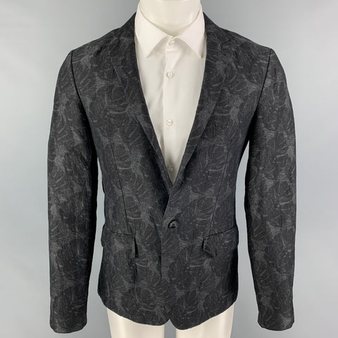 ALLSAINTS Size 36 Charcoal Grey Print Linen Cotton Sport Coat