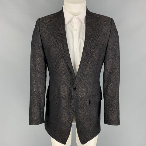 vintage DOLCE &amp; GABBANA Taille 38 R Laine Jacquard noire / Manteau de sport à revers en soie