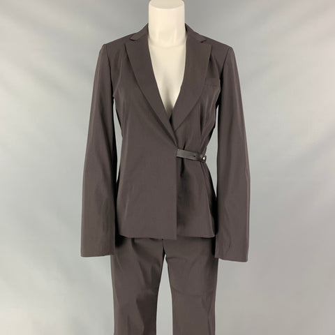 JIL SANDER Size 4 Brown Wool Blend Leather Strap Pants Suit