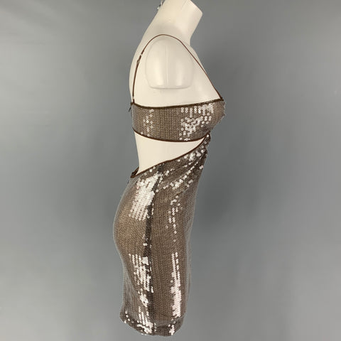 NENSI DOJAKA Taille XS Marron Argent Mélange de Polyester Découpé Mini Robe à Paillettes