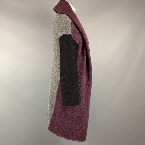 ROBERTA ROLLER RABBIT Size S Burgundy & Grey Knitted Color Block Alpaca / Nylon Hooded Coat