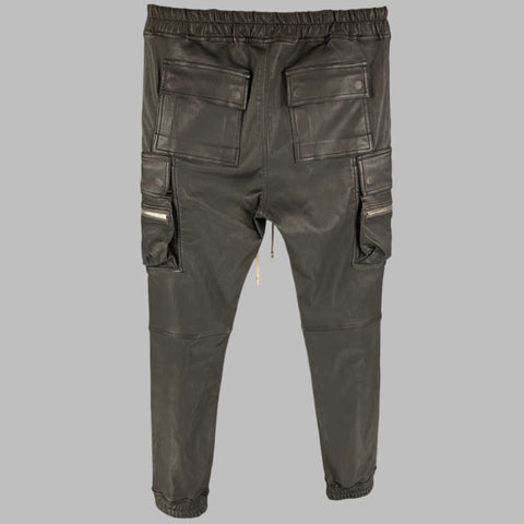 RICK OWENS Gethsemane FW 21 Size 34 Black Leather Mastodon Cargo Pants
