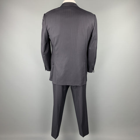 BRIONI Size 42 Navy Striped Wool Notch Lapel Suit