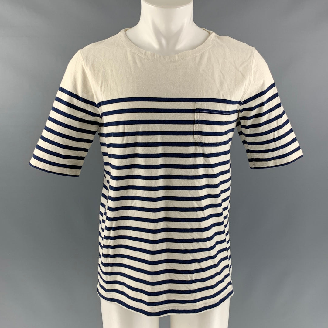 RRL by RALPH LAUREN Size M Cream Navy Stripe Cotton Nautical T-shirt