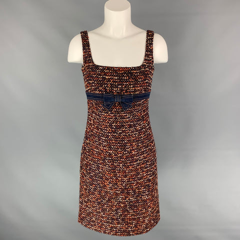 ESCADA Size 4 Navy & Burgundy Textured Boucle Wool Blend Below Knee Dress Set