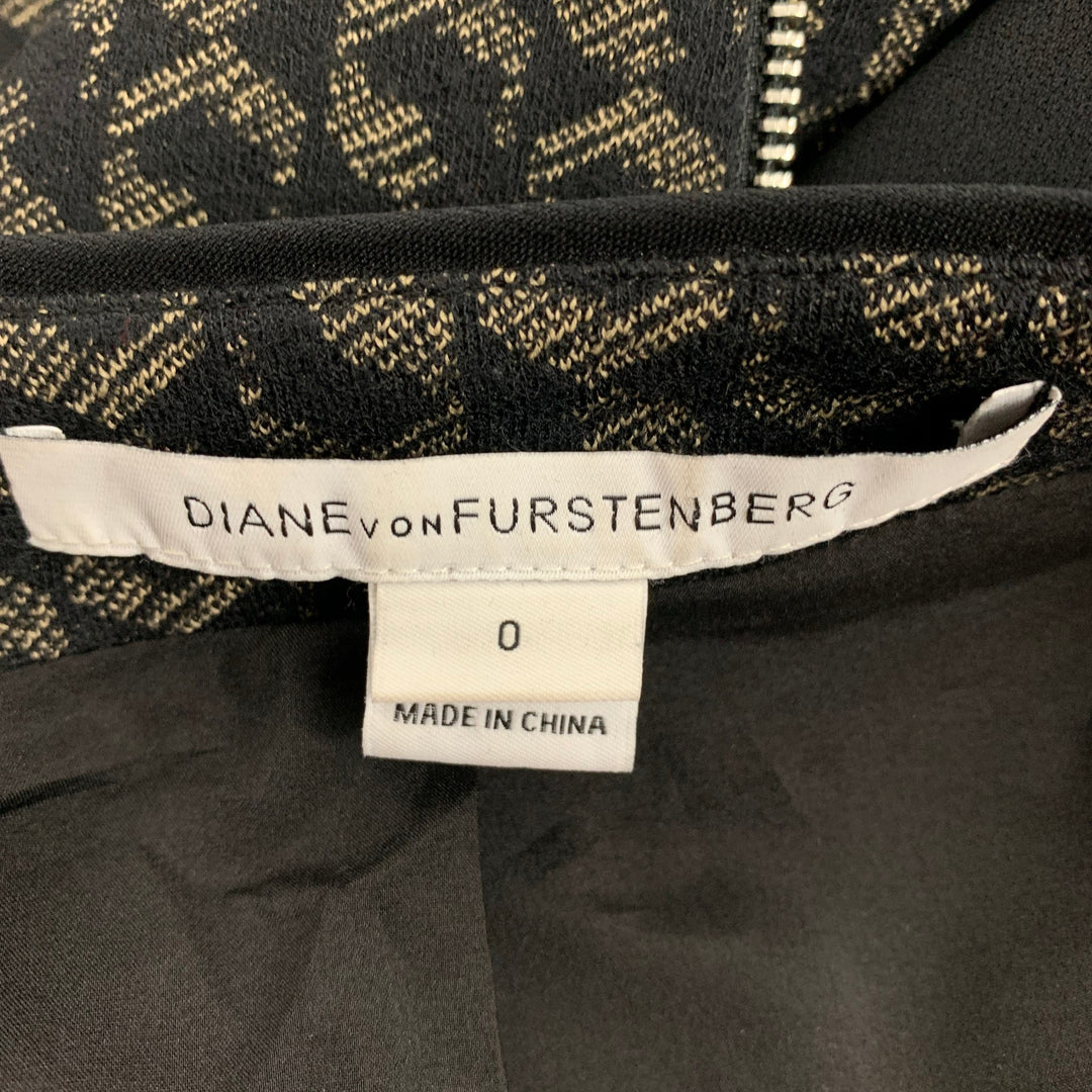 DIANE VON FURSTENBERG Size 0 Black & Beige Geometric Virgin Wool Blend Jacket